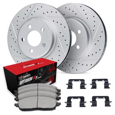 For BMW X5 19-23 R1 Concepts Drilled & Slotted Front Brake Kit w Optimum Pads