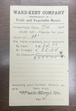 1910 Postcard Ward-Kent Fruit And Vegetable Boxes Greenfield Tennessee