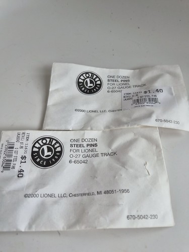 (2) Paquetes LIONEL 6-65042 027 PASADORES CONECTOR PISTA ACERO (24) Pines Pista Tubular | Zustand: New