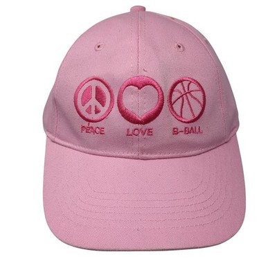 Peace Love B-Ball Strapback Hat Pink One Size Adjustable Embroidered