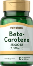 Beta-Carotene 25,000 IU | 100 Softgels | Vitamin A Supplement | by Piping Rock