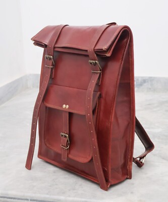 Leather Backpack Vintage Black Purse Men & Women  Large Laptop Travel Bag Hiking