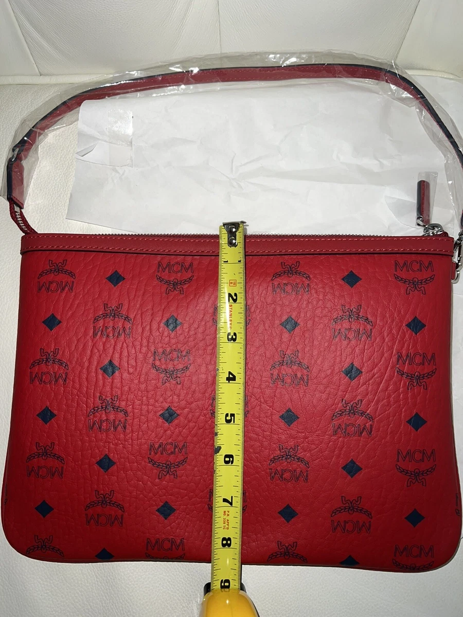 BNWT MCM CANDY RED ZIPPERED WRISTLET POUCH—SMALL SHOULDER BAG ONLY! Set  MSRP 695