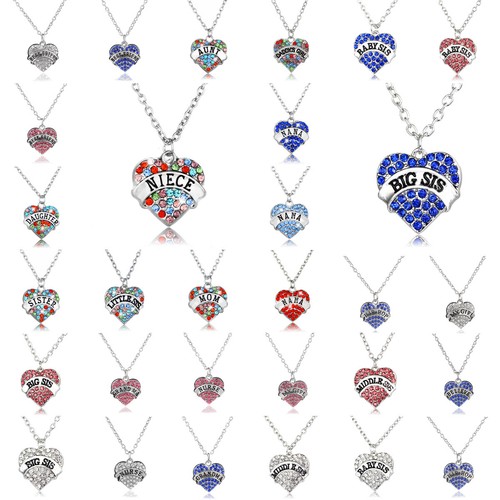 Crystal-Heart-Charm-Necklace-Pendant-Jewelry-Mom-Dad-Sister-Grandma-Friend-Aunt