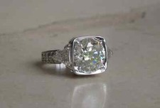 Old European Cut 5.23CT Natural Cubic Zirconia Three Stone Art Deco Style Ring