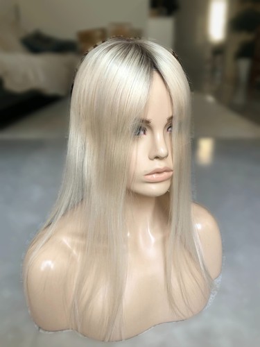 12-16" Rooted Platinium Blonde Brazilian Virgin Hair Topper 3x5" Human Hairpiece - Picture 3 of 10