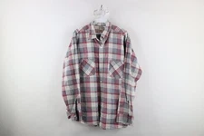 Vtg 70s Streetwear Mens XL Faded Collared Flannel Board Button Shirt Plaid USA