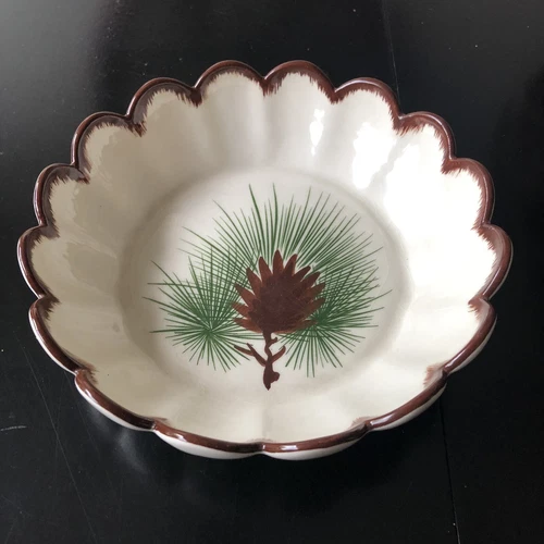 Vintage MCM Loveland Art Pottery Colorado Serving Bowl Pinecone Pine Needles 131