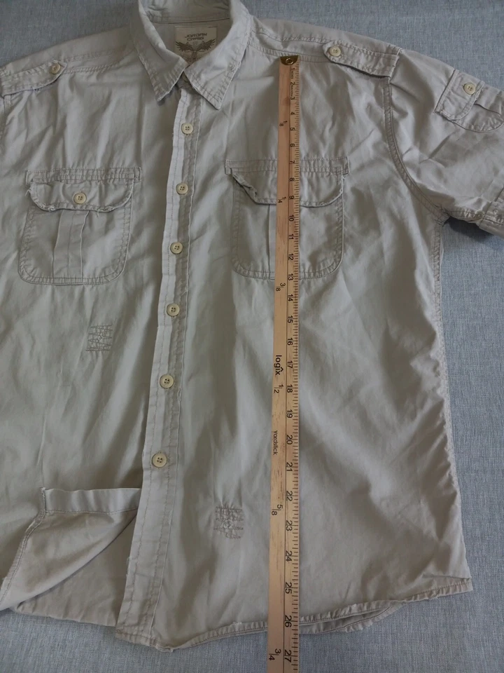 Мужская рубашка Jordan Craig XL с коротким рукавом на пуговицах сафари военная бежевая разорванная - Изображение 2 из 4