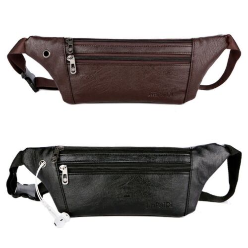 Men PU Leather Belt Bum Waist Pouch Fanny Pack Crossbody Shoulder Sport Zip Bag - Picture 1 of 21