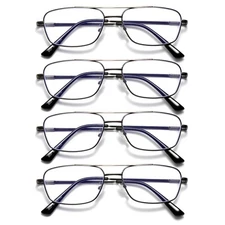 4 PK Mens Retro Aviator Reading Glasses Metal Frame Blue Light Blocking Readers