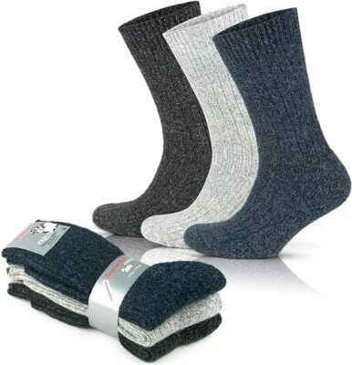 GOWITH Men's Wool Hiking Socks 3 pairs Thermal Socks Cushioned Thick walking sock