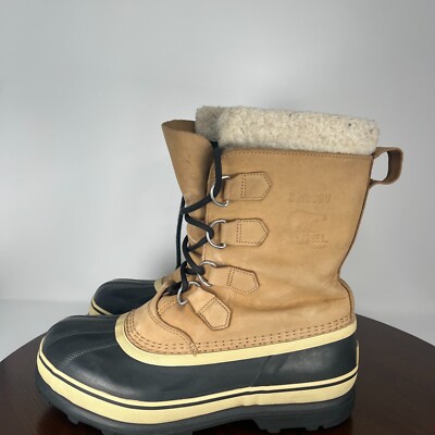 Sorel Caribou Boots Men's 8 Tan Black Nubuck Insulated Lined Shoes