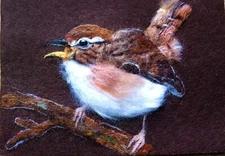 Jenny Wren Singing- Needle Felted Card / Felt Art Painting - Original Artwork 