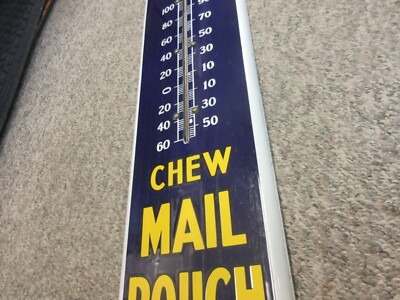 VINTAGE ADVERTISING MAIL POUCH TOBACCO PORCELAIN WALL TIN