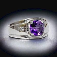 Amethyst Round Cut Gemstone With 925 Sterling Silver Ring For Men's #135