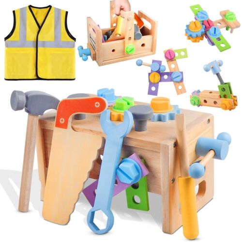 Aliex Wooden Kids Tool Set, 30pcs Toy Tools for Toddlers with Vest, Tool Kit ...