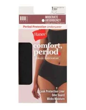 Hanes Comfort Period. Women's Brief Period Underwear Moderate Leaks 1-Pack Black
