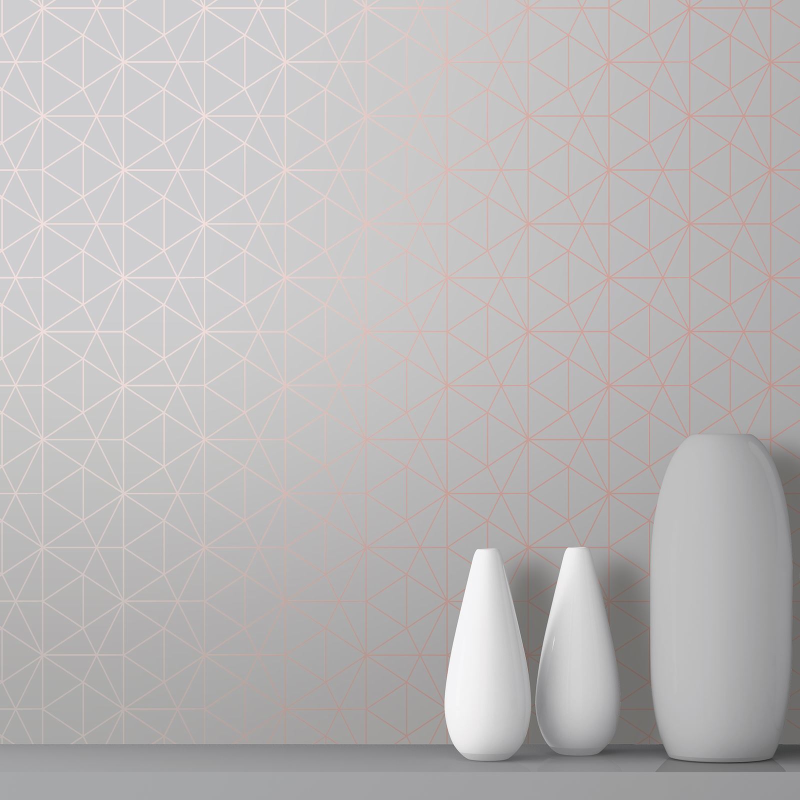 METRO PRISM GEOMETRIC TRIANGLE WALLPAPER GREY / ROSE GOLD WOW009