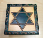 Star of David Hand Carved Bright Blue 3 1/8x3 1/8 Depth 1 5/8 Decorative Box