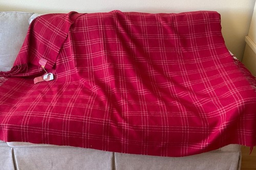 Kuna 100% Baby Alpaca Throw 62x53 Fringe Peru Red Plaid Super Soft