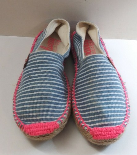 Coolway Blue & White Striped Hot Pink Burlap Espadrilles Shoes Womens Size 6.5 - Picture 2 of 10