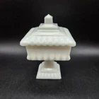 Vintage 5 1/2" Tall Milk Glass Wedding Bowl W Lid Pedestal Trinket Candy Dish