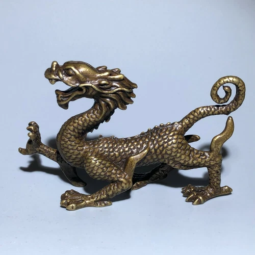 Chinese Old Vintage Solid Brass Handwork Collectible Dragon Ornament Statue NEW - Picture 7 of 16