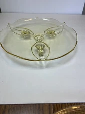 Vintage Yellow Depression Glass Tidbit Candy Dish Tray 3- Footed 10.25” Wide