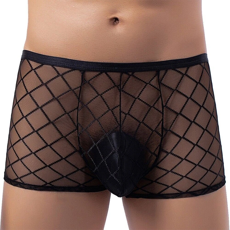 Mens Sexy Sheer See Through Boxer Briefs Underwear Mesh Shorts Trunks Underpants - Image 2 of 4