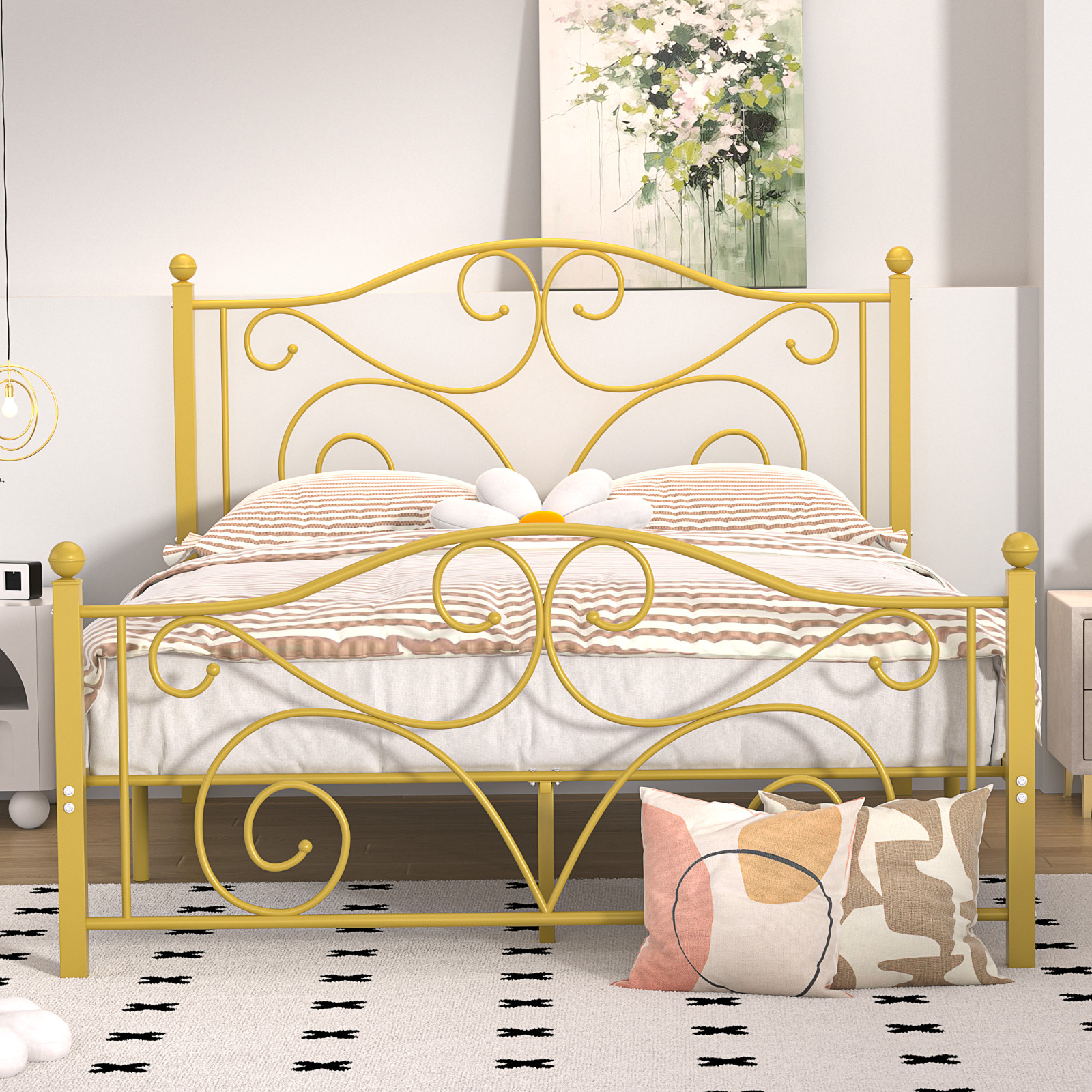 Twin/full/queen Size With Headboard Under Bed Storage Steel Slat