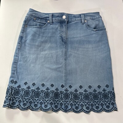 Talbots Petite Embroidered Floral Detail A-Line Medium Wash