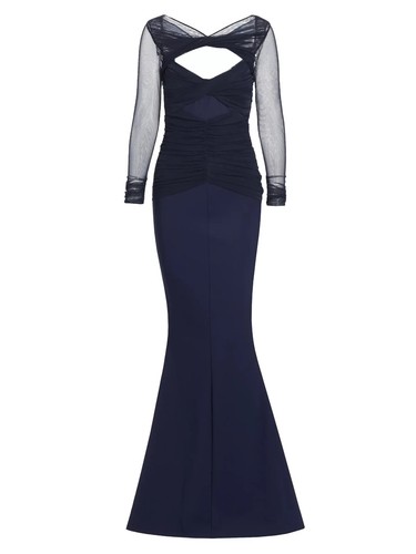 NWT Chiara Boni Leitha Layered Cut-Out Gown 6U.S./42IT Navy MSRP$1090 - Picture 6 of 11