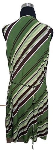 Perseption Wrap Dress Brown Green White Horizontal Stripe Maxi Length Womens XL - Picture 2 of 10