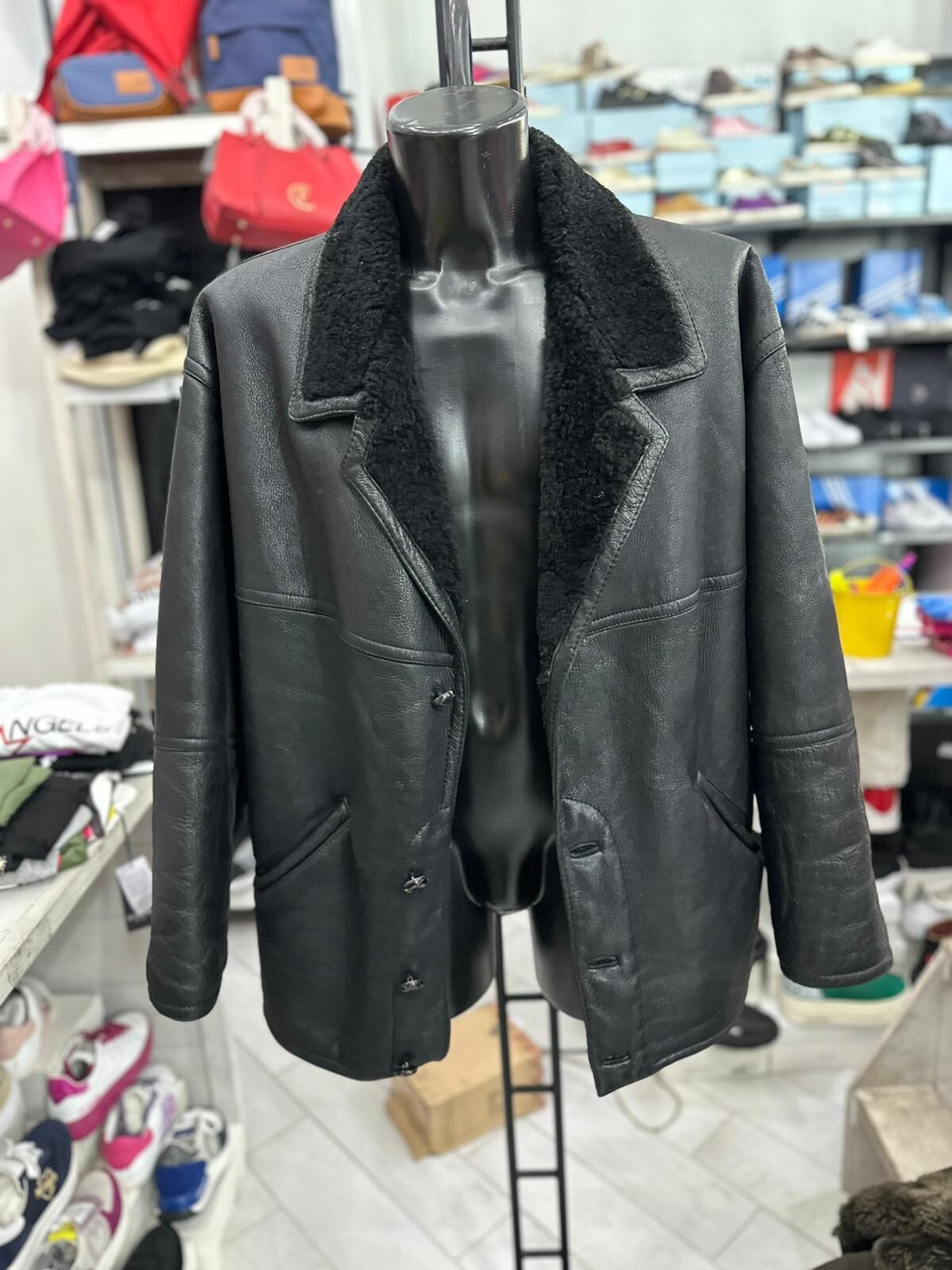 Montone Black Shearling Jacket Size 52 LLV594