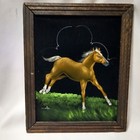 Vintage BLACK VELVET Painted Pony in grass small 13x16 framed Stallion Horse