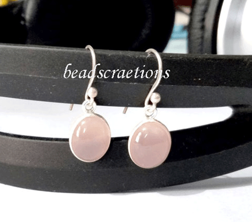 Oval Rose Quartz Gemstone 925 Sterling Silver Dangle Earrings For Christmas Gift - Picture 5 of 5