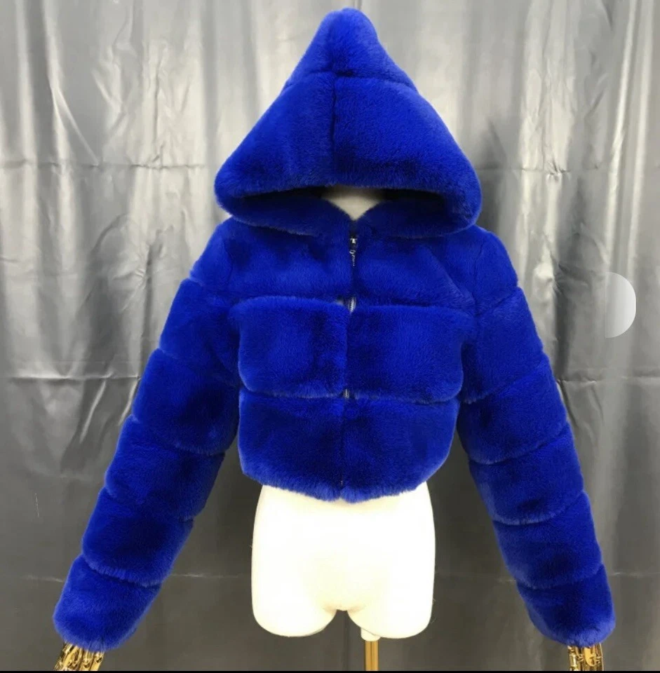 Abrigo corto de piel de zorro sintética para mujer Chaqueta corta mullida con capucha Prendas exteriores cálidas Elegante Foto 2 de 4