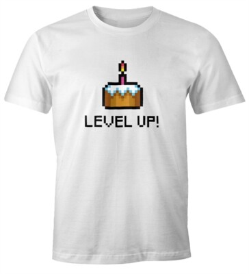Herren T-Shirt Geburtstag Level Up Pixel-Torte Retro Gamer Pixelgrafik Geschenk