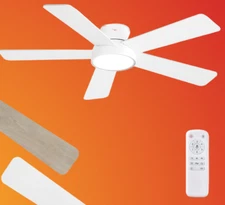 42" Ceiling Fan with Lights Remote 6-Speed Quiet DC Motor White Low Profile