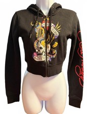 Don Ed Hardy Designs New York City Skull Eagle Cropped Hoodie Size Small