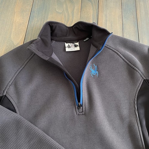 Spyder Dark Gray Blue Black Waffle Grid Fleece 1/4 Zip Up Jacket - Men's M (S8) - Picture 4 of 10