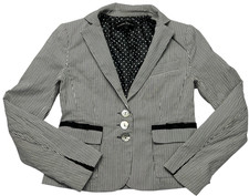 Nanette Lepore Blazer Womens 2 Black White Stripe Three Button Lined Jacket