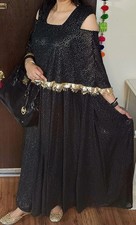 XL 42" New Readymade stitched bollywood Chiffon Dress Gown W/ Jacket Black Gold