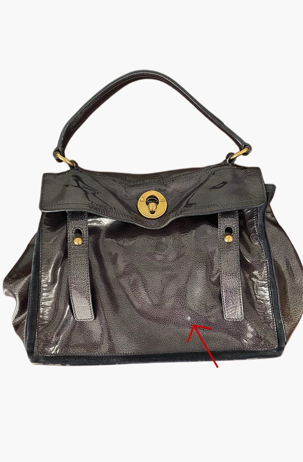 Borsa a tracolla YSL Yves Saint Laurent M Two blu notte in pelle verniciata