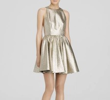 Alice + Olivia Tevin Metallic Fit & Flare Dress Gold Silver Sleeveless Size 4