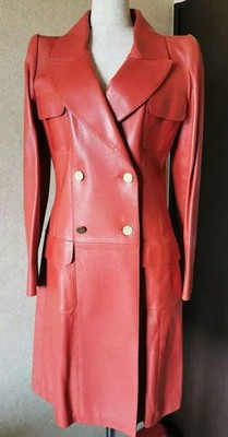  SALE Chanel Luxury Long leather coat 36 Unused item Vermillion color Proud of