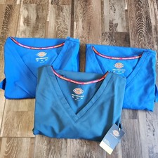 Lot Of 3 - NWT Dickies Scrub Top Blue 2XL Xtreme Stretch Fit Scrubs Uniform