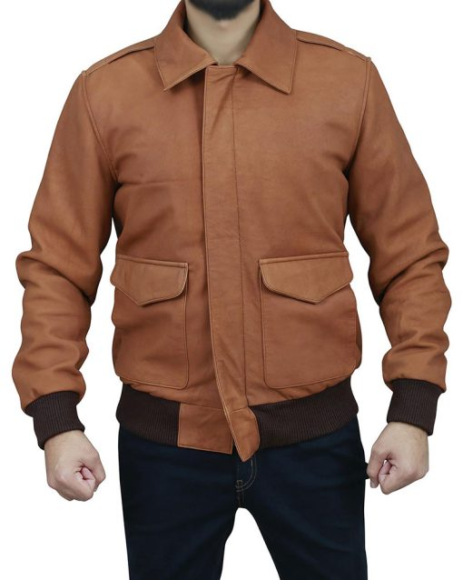 Men's Handmade Brown Leather Bomber Jacket – Casual Genuine Leather