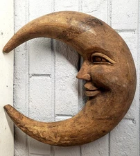12"x11" Old Moon Face Woodcarving Used as a Mold for Making Paper Mache Figurine